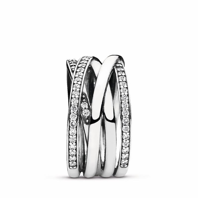 Pandora Sparkling & Polished Lines Statement Ring - Sterling Silver/Cubic Zirconia - Canada | OL9100